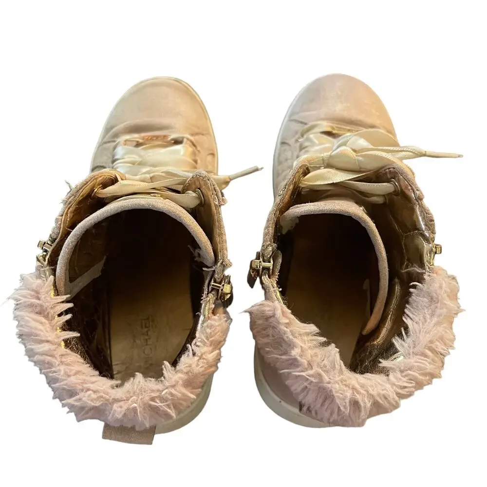 Michael Kors Jem Adi Rose Gold Pink High Top Sneakers Shoes Size 1